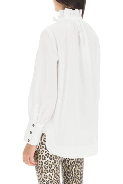 Shop Ganni Gathered High Collar Shirt In Bianco