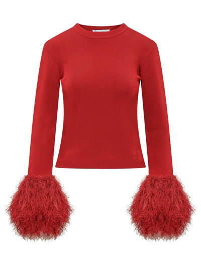 Shop Jw Anderson Pom Pom-cuff Fine Knit Sweater In Red