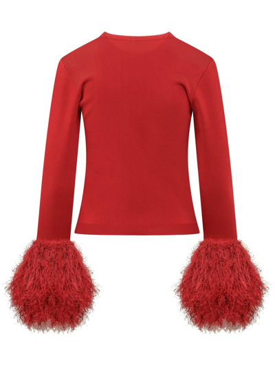 Shop Jw Anderson Pom Pom-cuff Fine Knit Sweater In Red