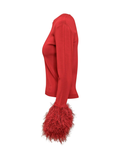 Shop Jw Anderson Pom Pom-cuff Fine Knit Sweater In Red