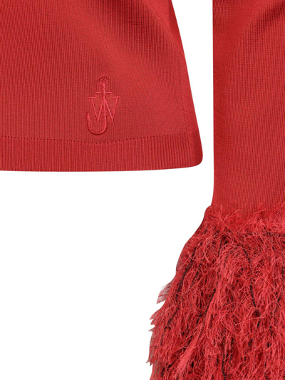 Shop Jw Anderson Pom Pom-cuff Fine Knit Sweater In Red