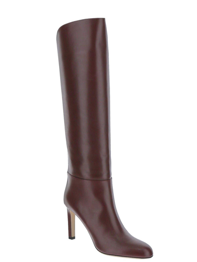 Jimmy Choo Karter 85 Leather Knee-high Boots In Bordeaux