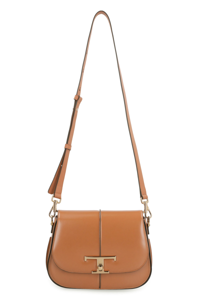 Shop Tod's T Timeless Leather Shoulder Bag In Mattone