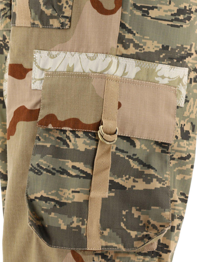 Shop Marine Serre Patchwork Straight Leg Cargo Trousers In Green/neutrals