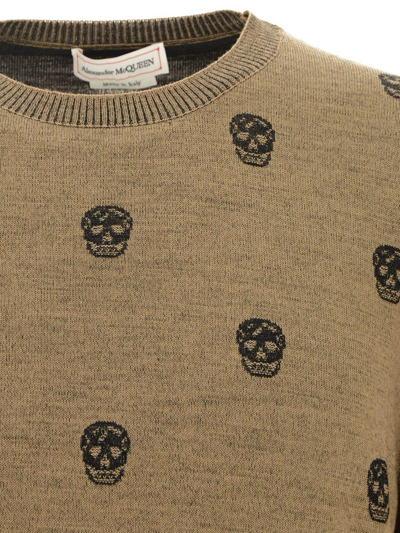 Shop Alexander Mcqueen Skull Knit Sweater In Beige