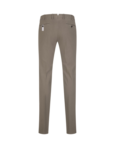 Shop Pt01 Man Slim Fit Trousers In Taupe Stretch Cotton