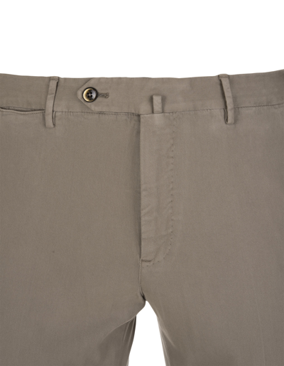Shop Pt01 Man Slim Fit Trousers In Taupe Stretch Cotton