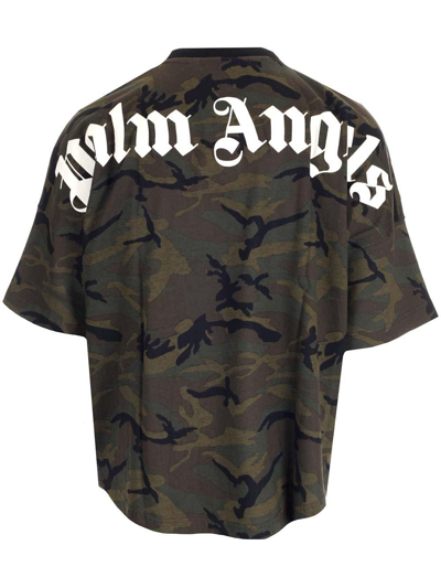 Shop Palm Angels Camouflage Printed Crewneck T-shirt In Nero