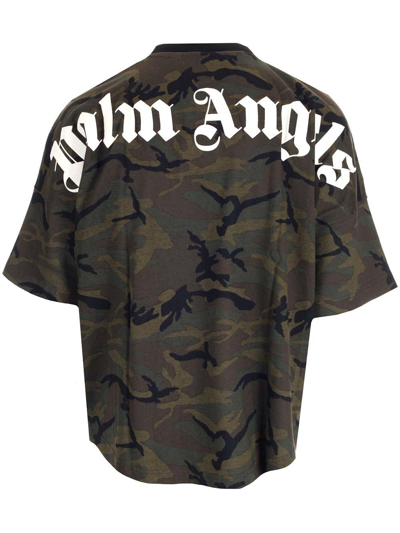 Palm Angels Camouflage Printed Crewneck T-shirt In Nero