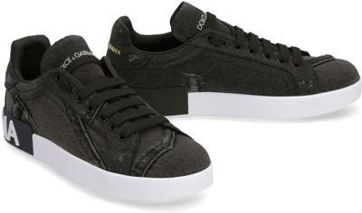 Shop Dolce & Gabbana Portofino Fabric Low-top Sneakers In Nero/bianco