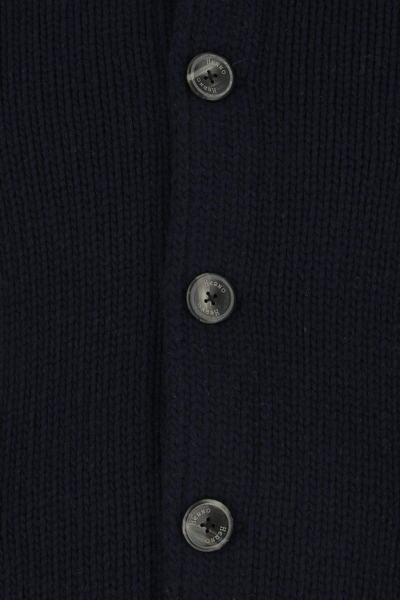 Shop Herno Dark Blue Wool Cardigan