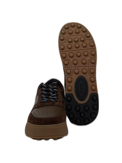 Shop Tod's Logo-embossed Panelled Lace-up Sneakers Tods In Brown