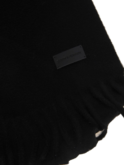Shop Saint Laurent Fringed Knit Scarf In Black