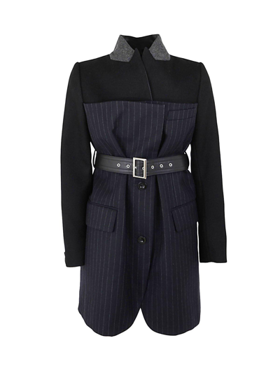 Sacai Chalk Stripe Jacket In 005 Black X Navy