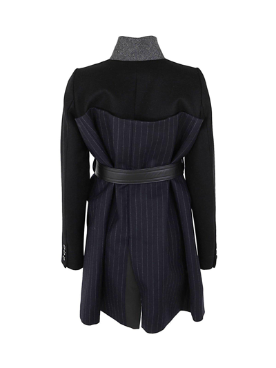 Shop Sacai Belted Panelled Jacket In 005 Black X Navy