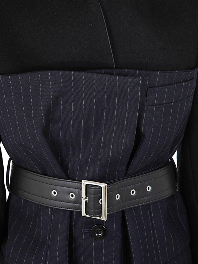 Shop Sacai Belted Panelled Jacket In 005 Black X Navy