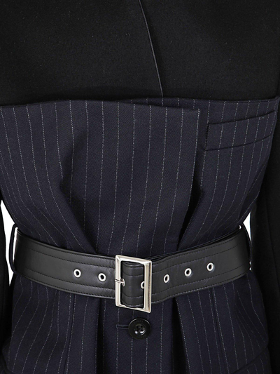 Sacai Chalk Stripe Jacket In 005 Black X Navy