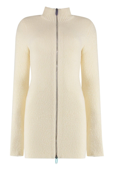 Shop Off-white Front-zip Turtleneck Knitted Mini Dress