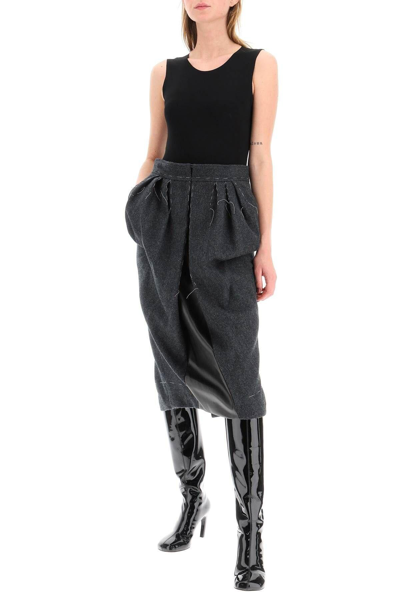 Shop Maison Margiela Wool Midi Skirt With Stitching In Grey