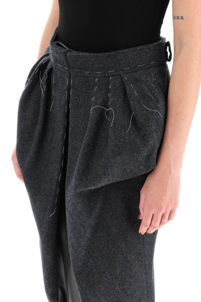 Shop Maison Margiela Wool Midi Skirt With Stitching In Grey