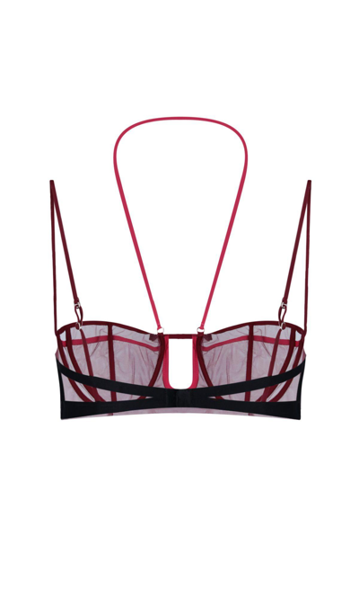 Nensi Dojaka Triple Petal Sheer Tulle Halter Bra Top In Pink
