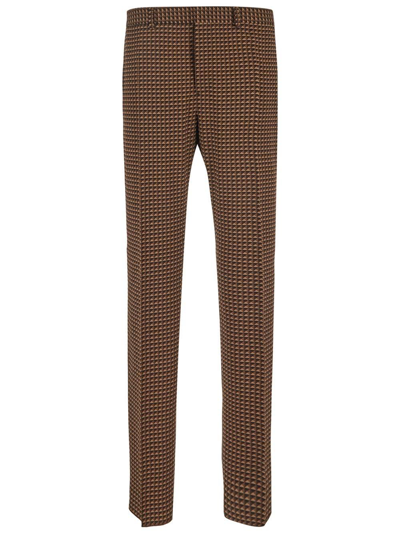 Shop Valentino Geometric Pattern Trousers In St. Borchia Piccola Beige/tabacco/ebano