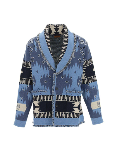 Shop Alanui Icon Bandana Jacquard Cardigan In Blue Mult