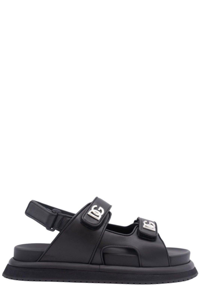Shop Dolce & Gabbana Logo-plaque Touch-strap Sandals In Nero