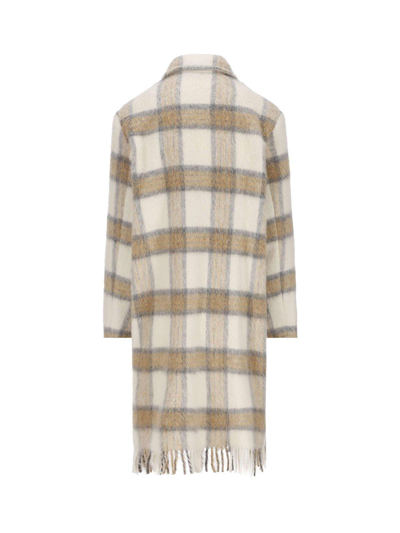 Shop Woolrich Check Pattern Fringed Overshirt In Cream Check