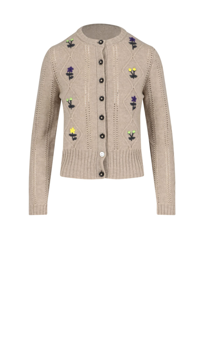 Cormio Oma Embroidered Cable-knit Wool Cardigan In Multi-colored | ModeSens