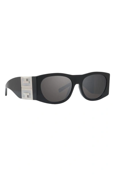 Shop Givenchy 4g 56mm Square Sunglasses In Shiny Black / Smoke Mirror
