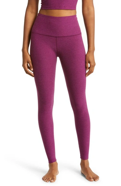 Beyond Yoga Spacedye Out Of Pocket High Waisted Midi Legging In Magenta Heather In Aubergine-beet