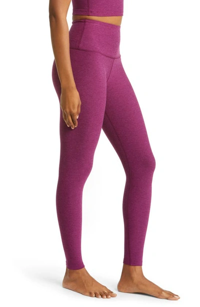 Beyond Yoga Spacedye Out Of Pocket High Waisted Midi Legging In Magenta Heather In Aubergine-beet