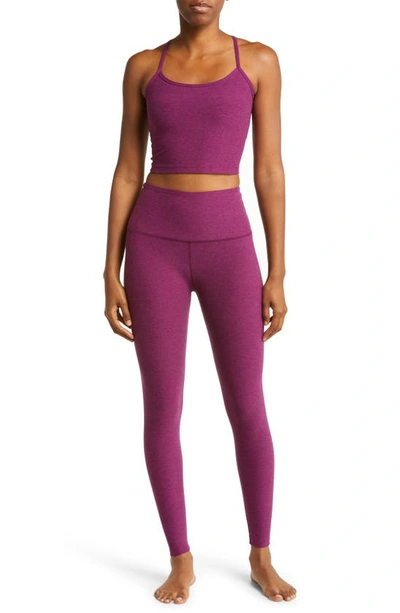 Beyond Yoga Spacedye Out Of Pocket High Waisted Midi Legging In Magenta Heather In Aubergine-beet