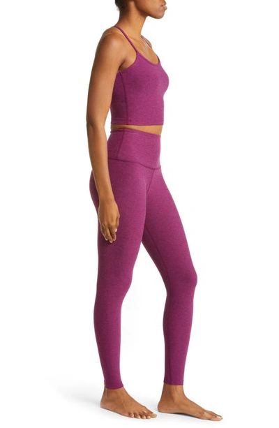 Beyond Yoga Spacedye Out Of Pocket High Waisted Midi Legging In Magenta Heather In Aubergine-beet