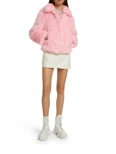 Shop Msgm Faux Fur Jacket In Pink & Purple