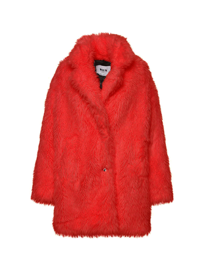 Shop Msgm Notched-lapel Textured-finish Coat In Red