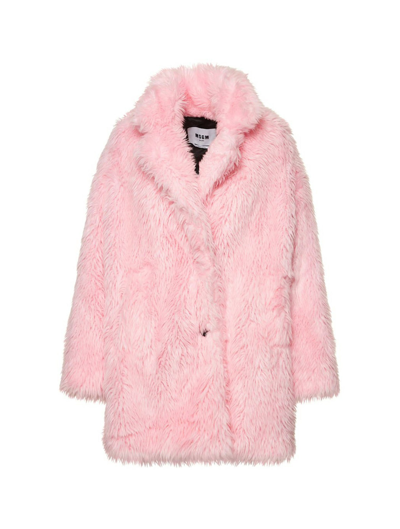 Shop Msgm Notched-lapel Textured-finish Coat In Pink & Purple