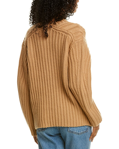 Shop Vince Cable Front V-neck Wool & Cashmere-blend Sweater In Brown
