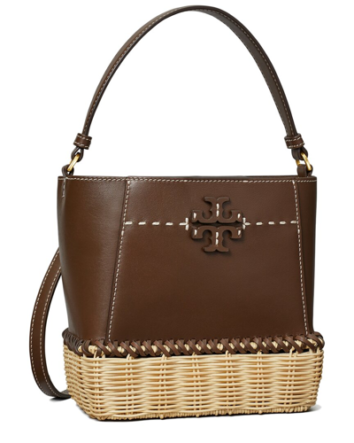 Tory Burch Mcgraw Small Wicker & Leather Bucket Bag In Brown | ModeSens