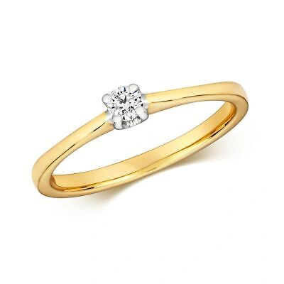 Pre-owned So 0.10ct Diamant 4 Klaue Litaire Ring Grössen J-q Gelbgold