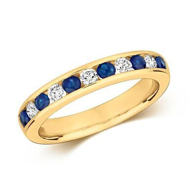 Pre-owned Eternity 0.24ct Diamant  Saphir Ring Grössen J-q Gelbgold