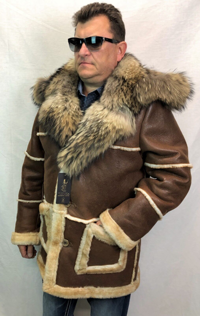 Pre-owned Victoria Cognac Echtes Lammfell Shearling Leder Echt Washbär Marlboro Trenchcoat S-8xl