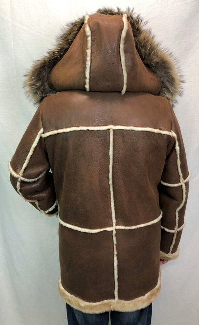 Pre-owned Victoria Cognac Echtes Lammfell Shearling Leder Echt Washbär Marlboro Trenchcoat S-8xl