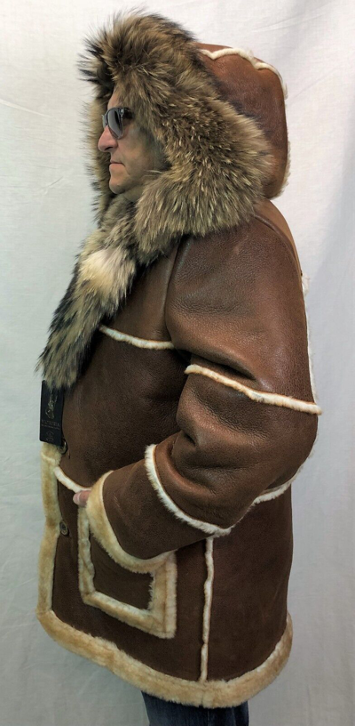 Pre-owned Victoria Cognac Echtes Lammfell Shearling Leder Echt Washbär Marlboro Trenchcoat S-8xl