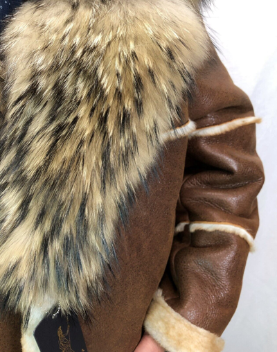 Pre-owned Victoria Cognac Echtes Lammfell Shearling Leder Echt Washbär Marlboro Trenchcoat S-8xl