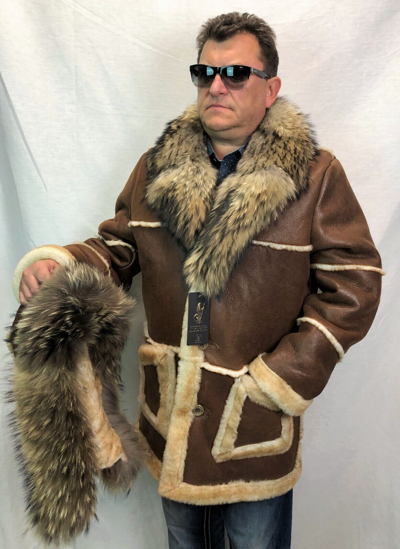 Pre-owned Victoria Cognac Echtes Lammfell Shearling Leder Echt Washbär Marlboro Trenchcoat S-8xl