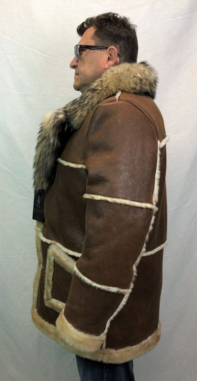 Pre-owned Victoria Cognac Echtes Lammfell Shearling Leder Echt Washbär Marlboro Trenchcoat S-8xl