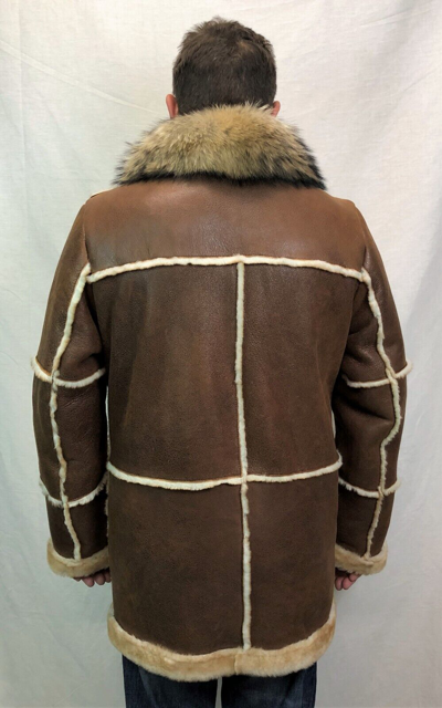 Pre-owned Victoria Cognac Echtes Lammfell Shearling Leder Echt Washbär Marlboro Trenchcoat S-8xl