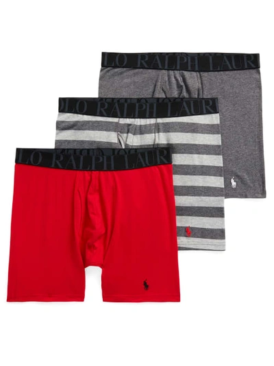 Shop Polo Ralph Lauren Classic Fit Stretch Boxer Brief 3-pack In Charcoal,stripe,red